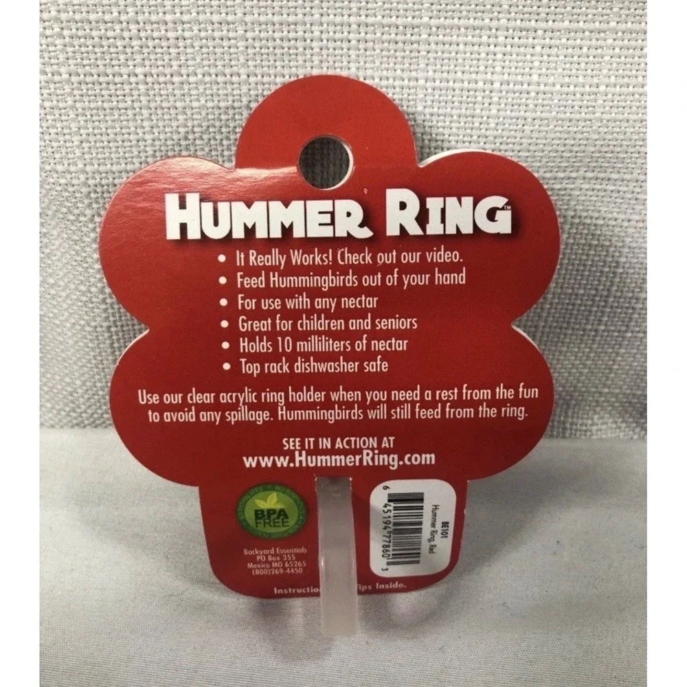 Hummer Ring Handheld Hummingbird Feeder Red Flower BE101 Made in USA